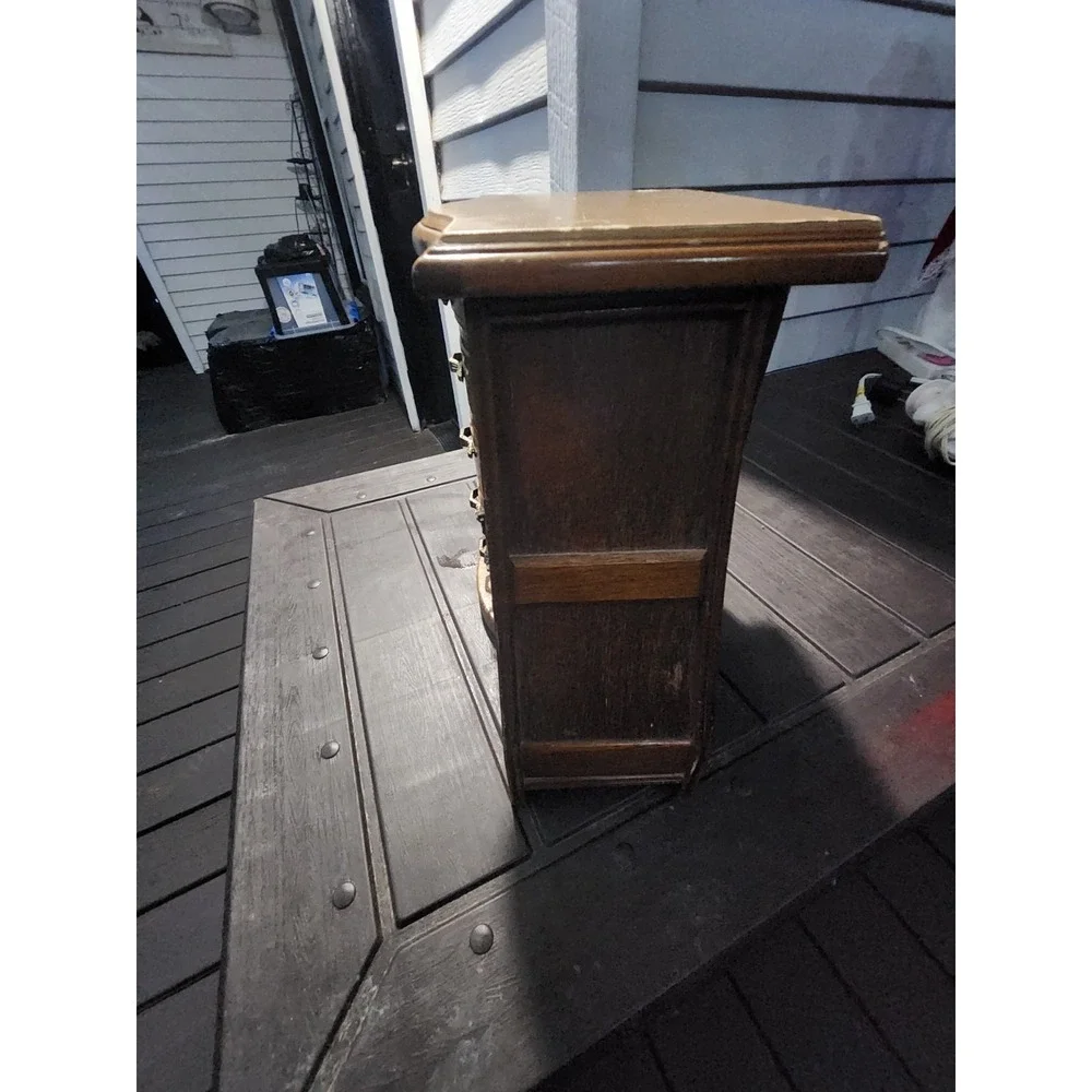 Vintage RARE Solid Wood Armoire Style Tabletop Jewelry Box, Swing Doors 5 Drawer